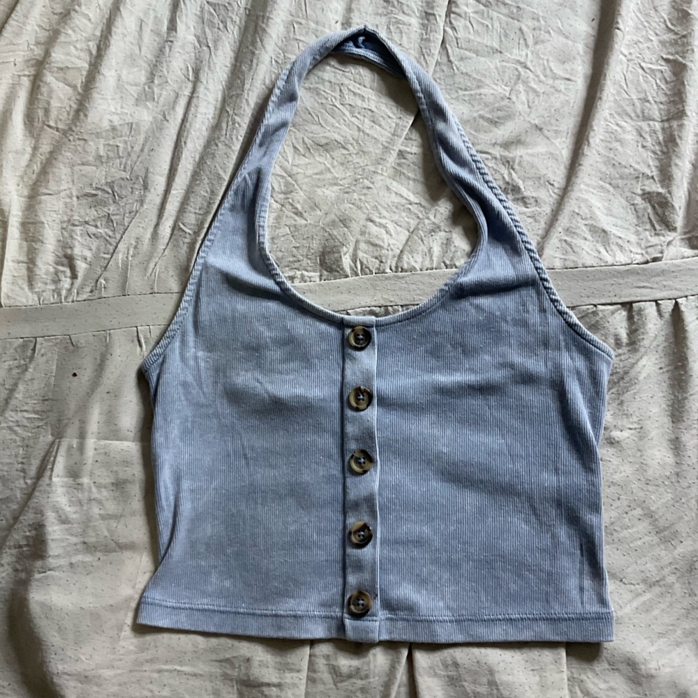 Blue Ribbed Crop Halter Top | Aeropostale